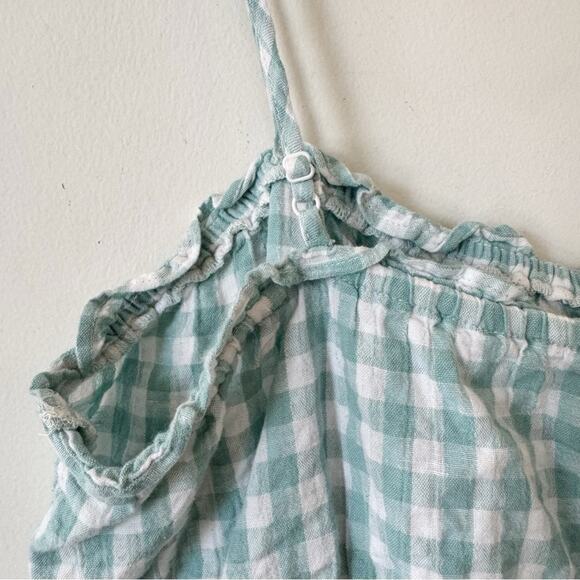 American Eagle Turquoise Gingham Cotton Linen Smocked Cami Cropped Top XL - Picture 7 of 9